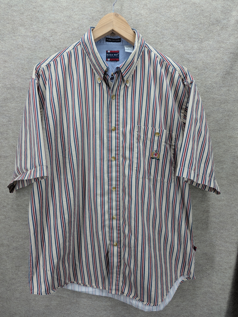Vintage 90s Bugle Boy Button Shirt Sz Large Striped Cotton Skater Streetwear